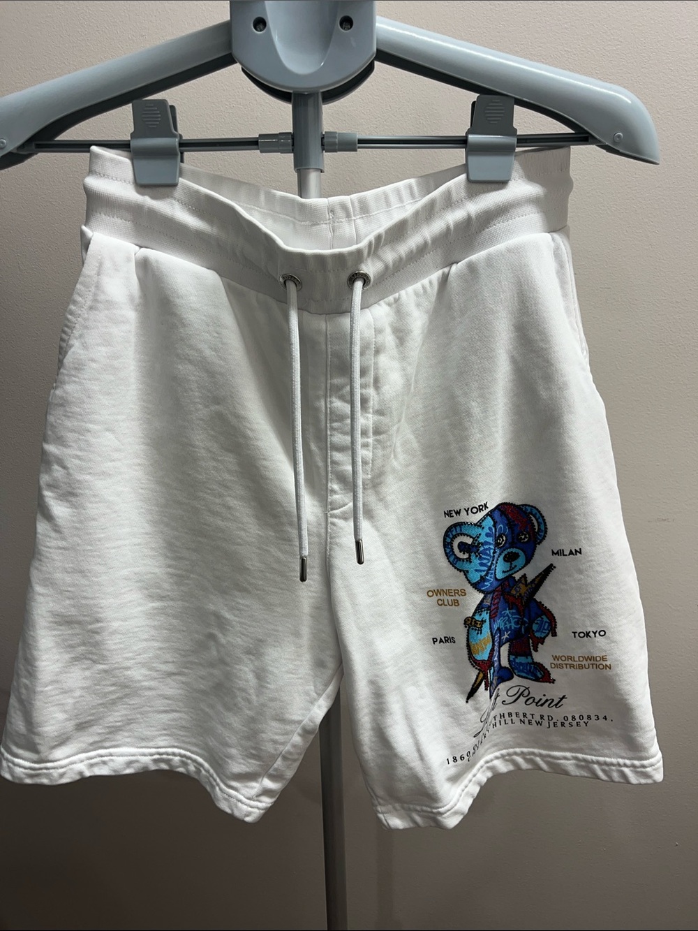 White Athletic Lounge Shorts with Colorful Bear Graphic